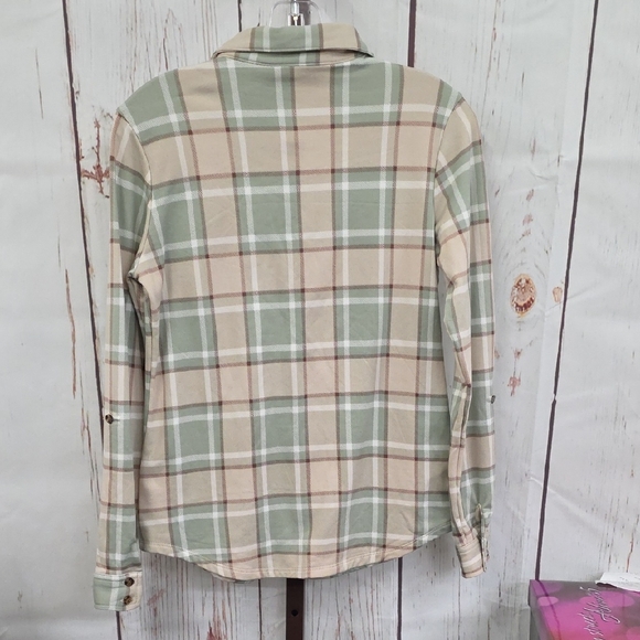 Ultra Flirt Sage and Beige Plaid Button Down Shirt - Picture 4 of 5